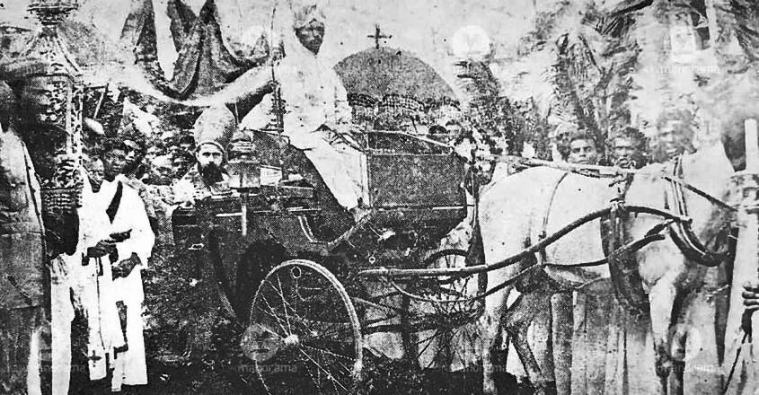 A rare, century-old photo of a procession in Thrissur town with Mar Abimalek Timotheus, who served as the Metropolitan of Malabar and All India of the Assyrian Church of the East. Photo: Manorama archive
